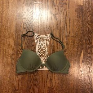 Xhilaration green and cream crochet bathing suit top size medium